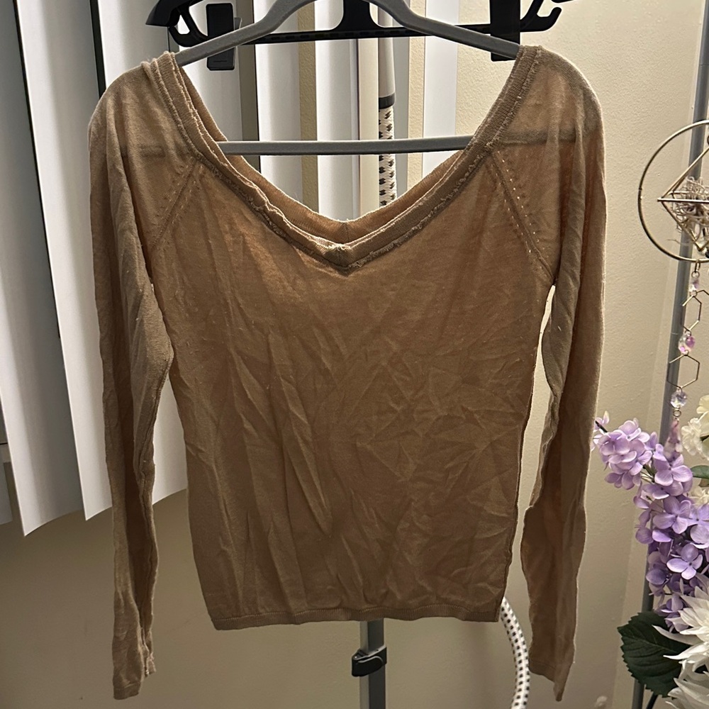 Elegant Tan V-Neck Women's Top